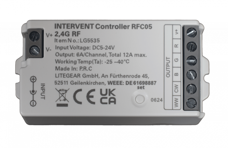 LITEGEAR INTERVENT RFC05 2,4G RF Controller/Dimmer 5 Channels RGBCCT