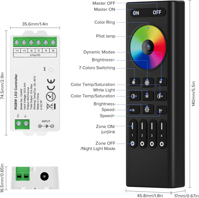 LITEGEAR INTERVENT RFC05 2,4G RF Controller/Dimmer 5 Channels RGBCCT