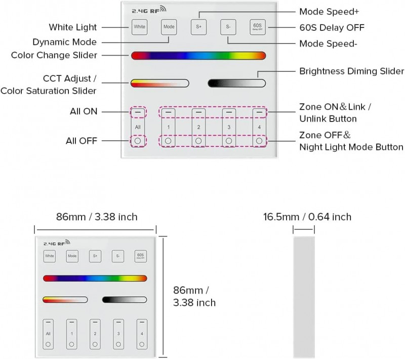 LITEGEAR INTERVENT WRF45 2,4G RF Wall Controller 3-5 Channel