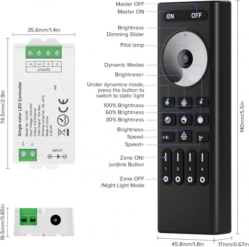 LITEGEAR INTERVENT RFC01 2,4G RF Controller/Dimmer 1 Channel