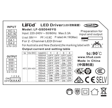 Lifud LF-GSD040YG DALI-2 dual white / CW + WW / 2 Ausgänge